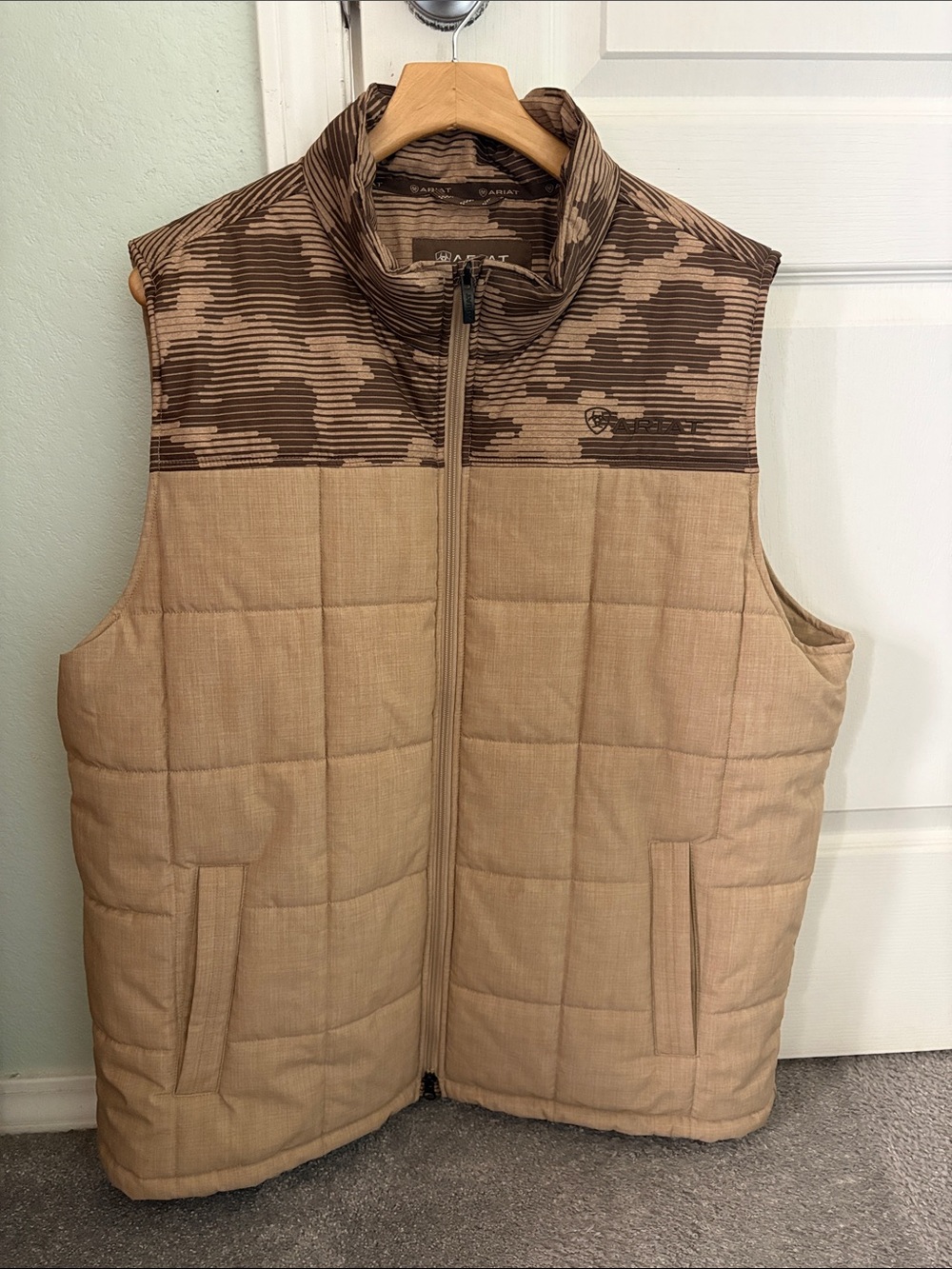 Ariat Quilted Tan Vest with Brown Patterned Yoke